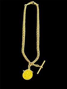 9ct Graduated Round Curb Chain with Half Sovereign Mount and T-Bar Necklace